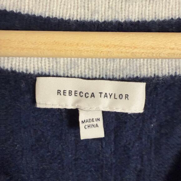 Rebecca Taylor Navy Contrast Tipped V-Neck Varsity Pullover Sweater Size Small - Picture 10 of 11